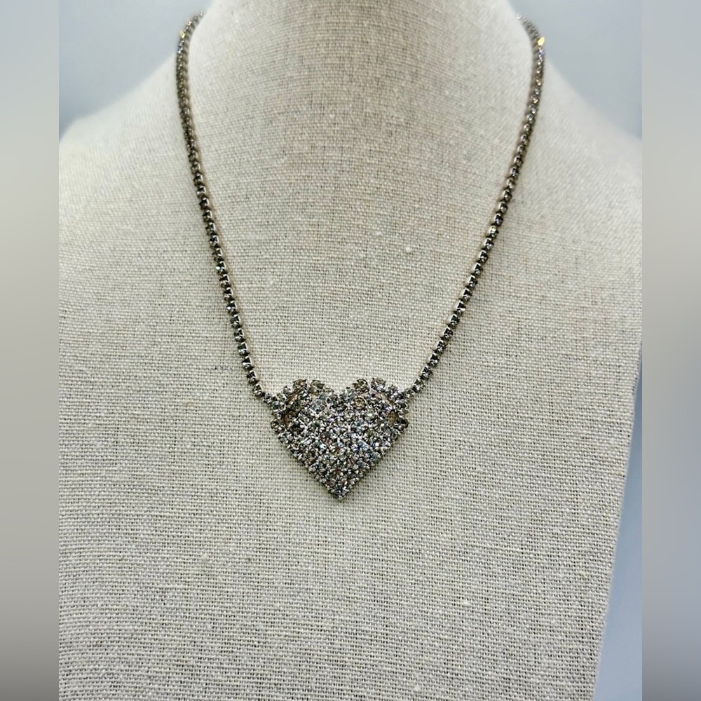 Vintage Rhinestone Heart Necklace and Chain